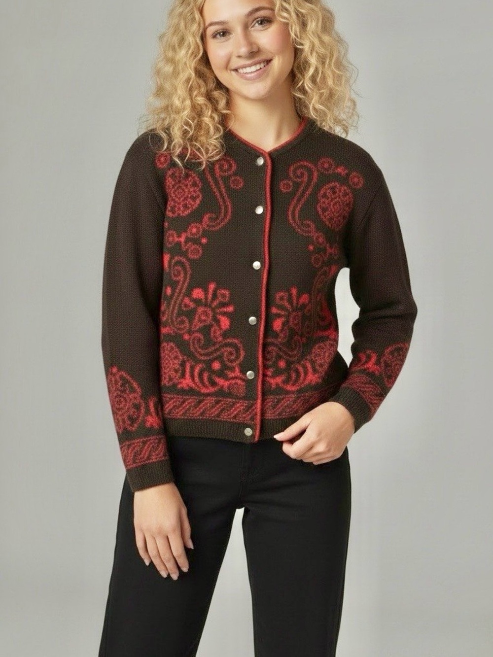 Pendleton Vintage 70’s-80’s Red & Black Button 100% Virgin Wool Cardigan-Large